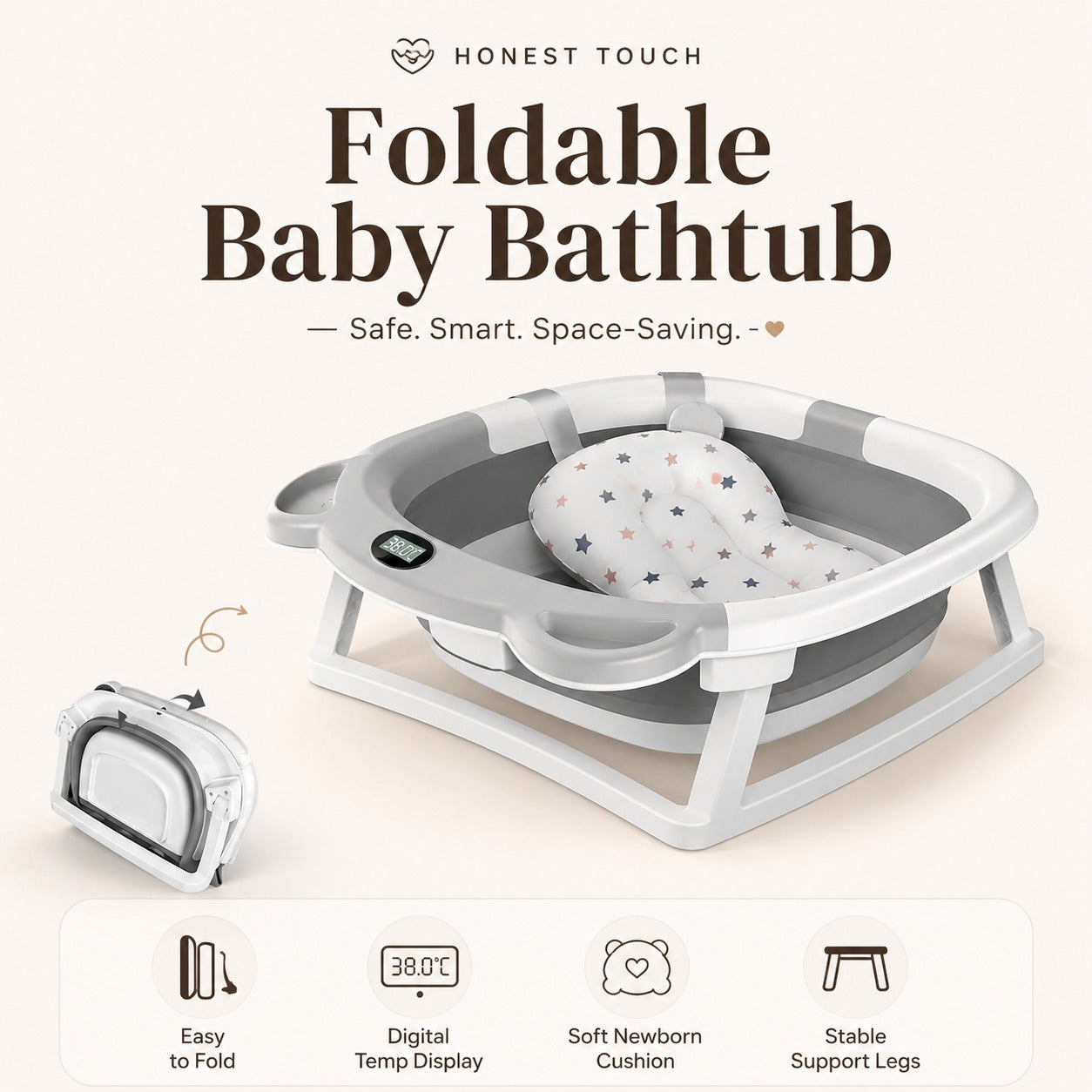 Baby Bath – Temperature-Sensing, Non-Slip & Portable Newborn Bath