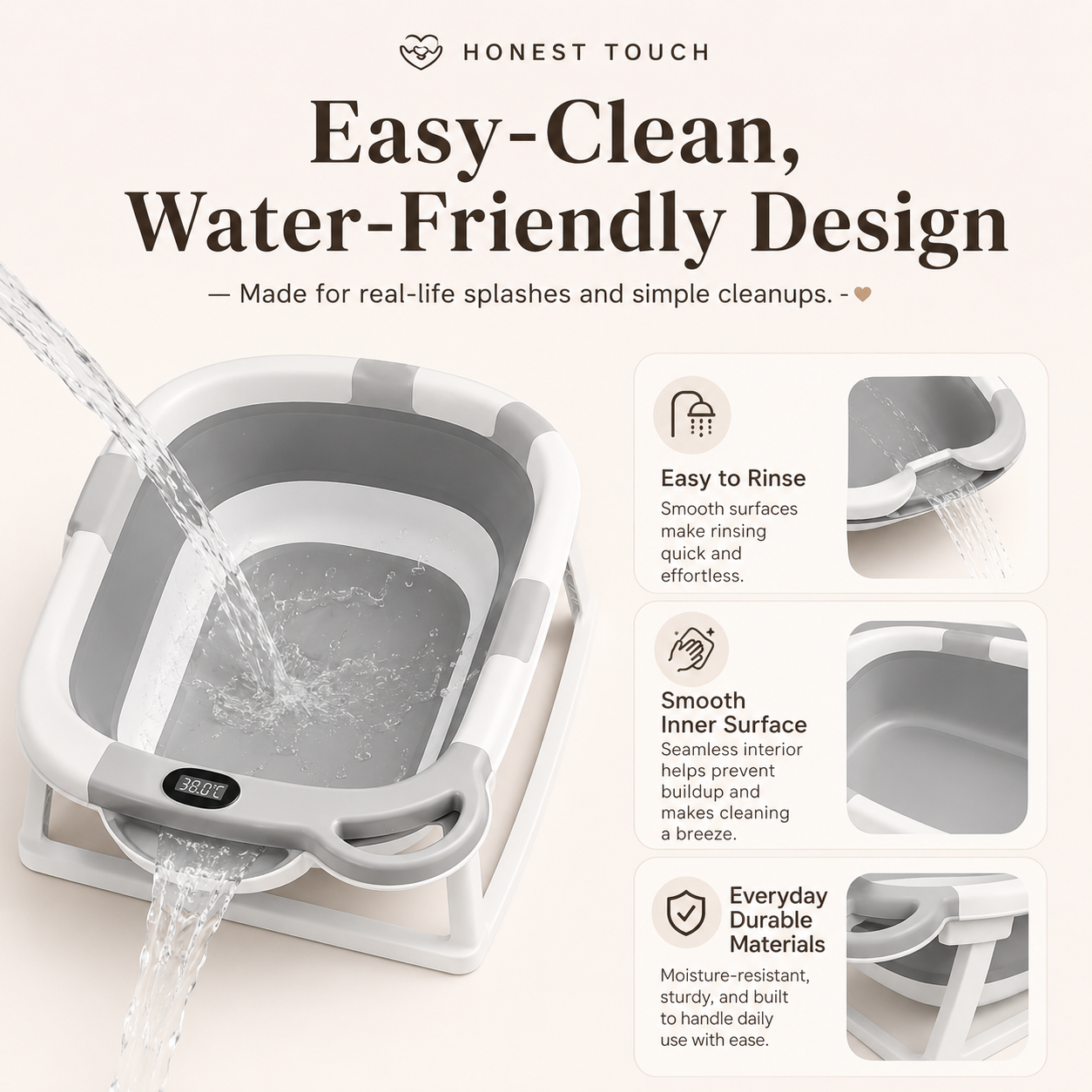 Baby Bath – Temperature-Sensing, Non-Slip & Portable Newborn Bath