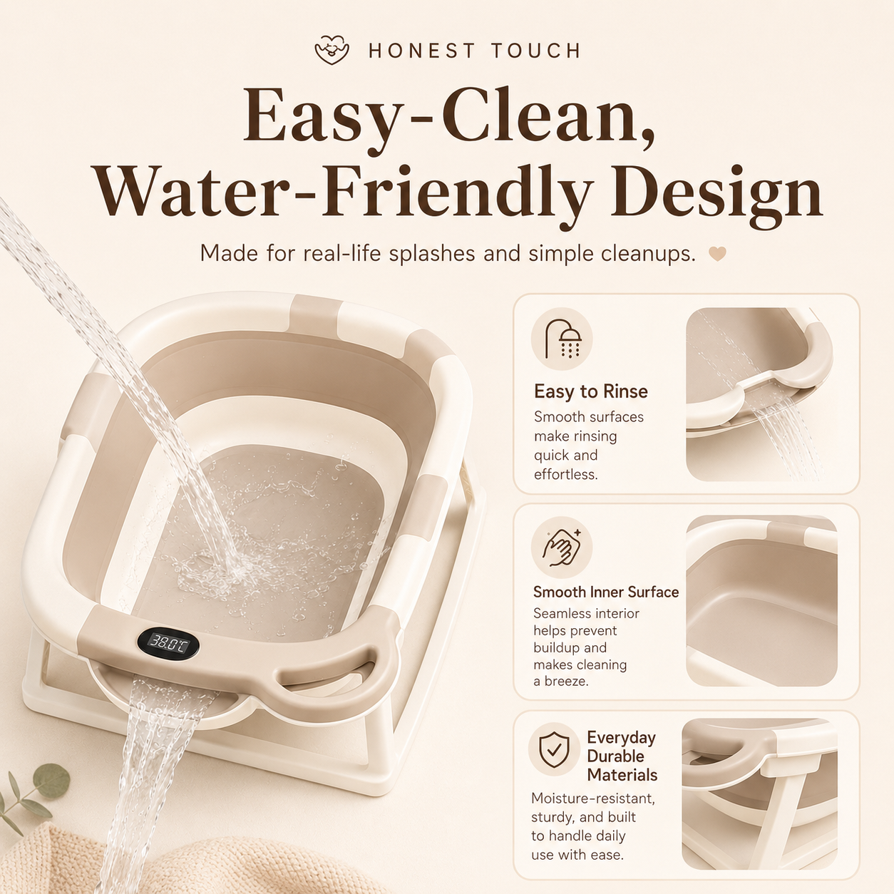 Baby Bath – Temperature-Sensing, Non-Slip & Portable Newborn Bath
