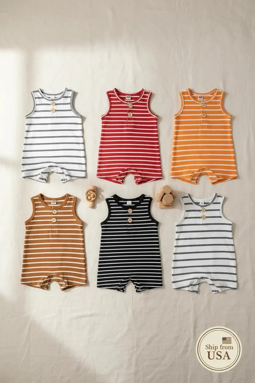 Baby Boy Striped Romper Summer Clothing Set - Cool Comfort